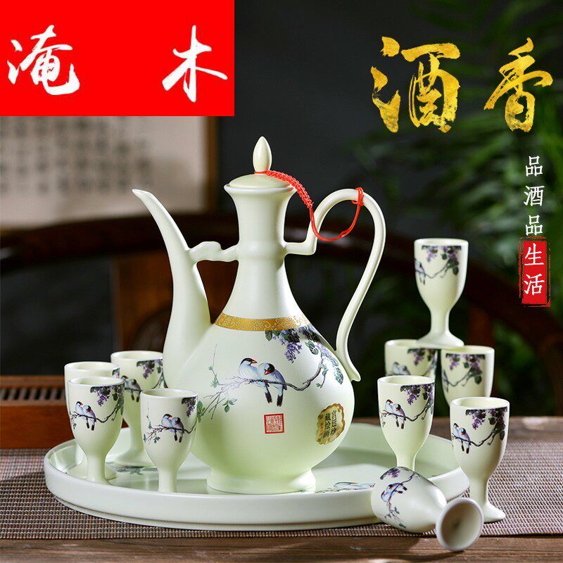 Flooded wood Jingdezhen Ceramic instrumental sub-wine Imitation Ancient Liquor Wine With Suit Home Wine Pot Liquor Mug Kit Gift-Taobao