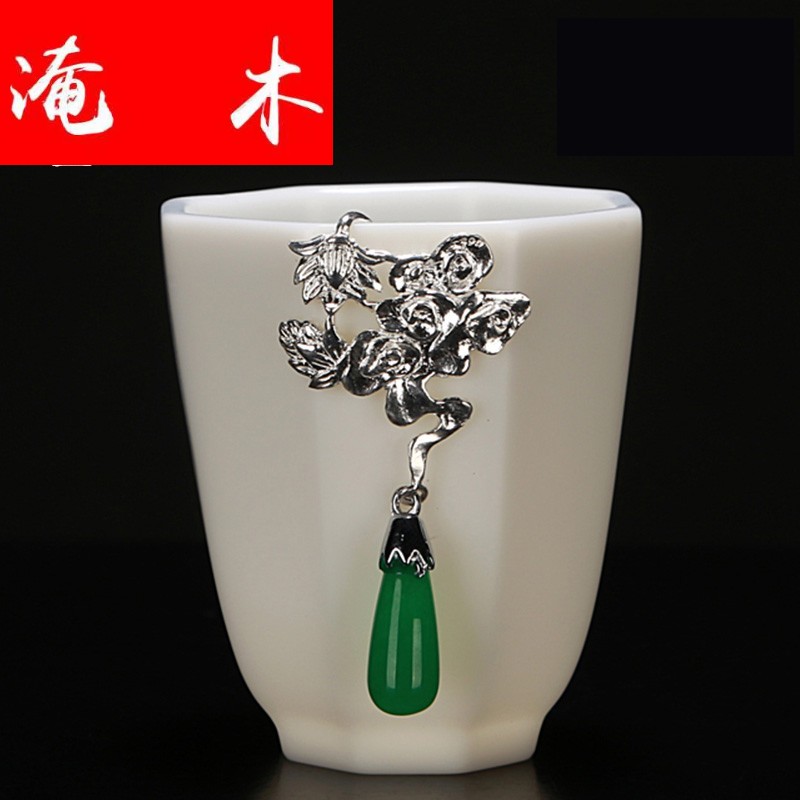 Submerged wood gode white porcelain ceramic jade pendant with silver cup individual up sample tea cup masters cup cup single CPU
