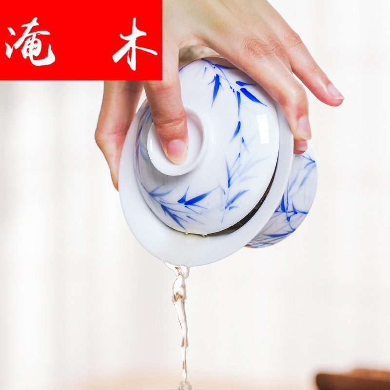 Submerged wood white porcelain tea tureen three to great tea bowl large kung fu in ancient Chinese hand - made teacup home worship