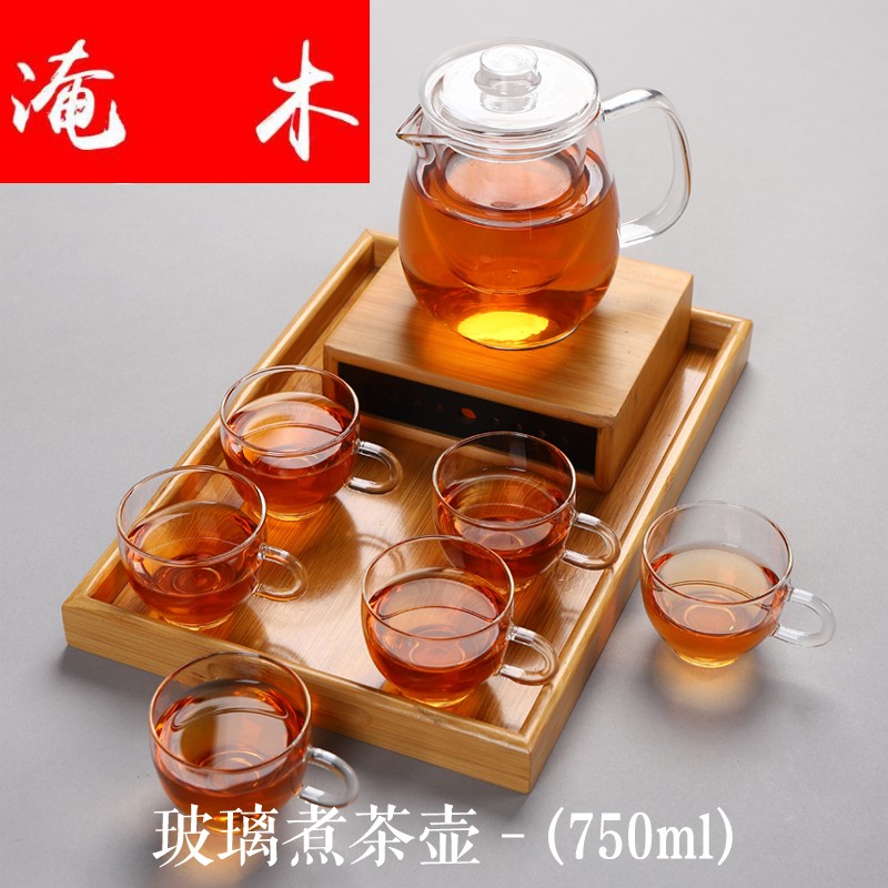 Flooded wood heated glass flower grass tea set set household transparent full glass filter with lid teapot warm tea table tray