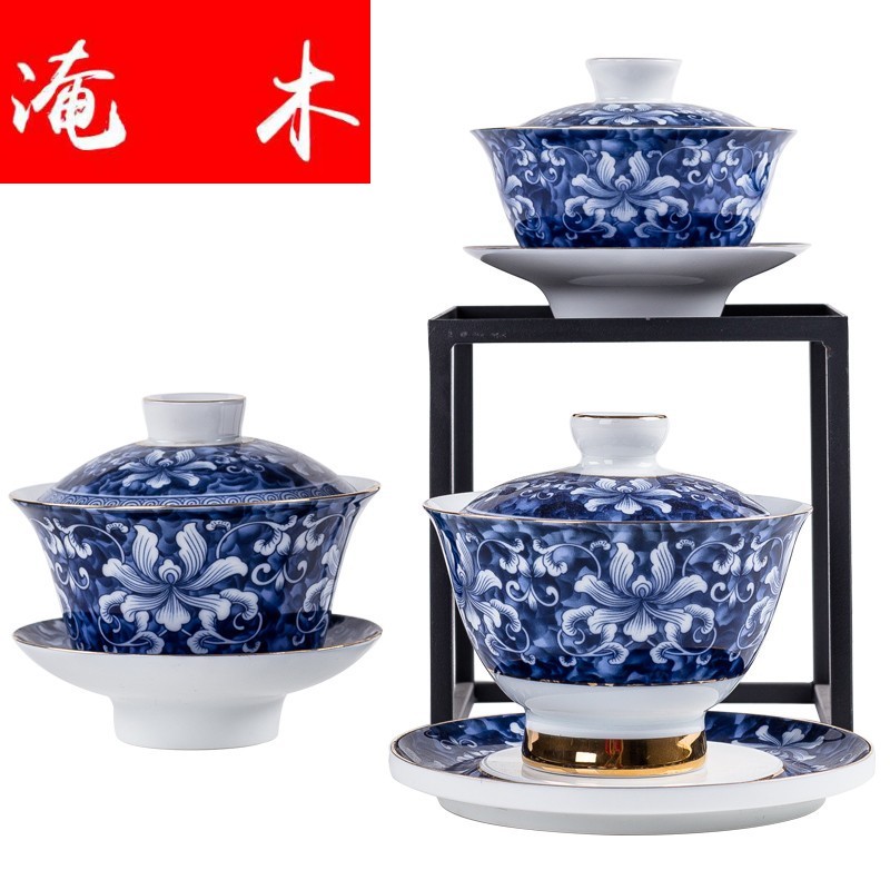 Submerged wood three just tureen large blue and white porcelain ceramic cups great kung fu tea set against the very hot tea to the bowl