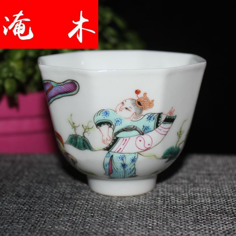 The Six square cup all hand - made wooden jingdezhen pastel characters design details of high - grade tea archaize porcelain tea set household