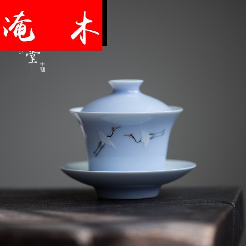 Submerged wood chu pure hand - made famille rose porcelain, jingdezhen porcelain, color glaze tureen the crane manual kung fu tea four color model