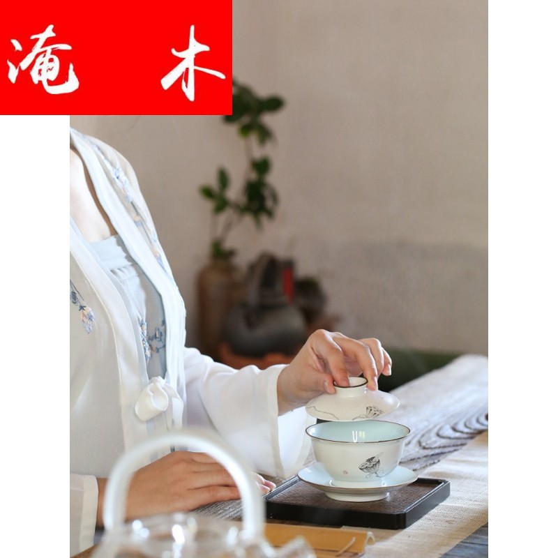 Submerged wood hand - made pastel jingdezhen up tureen kung fu tea cups tea machine with three cup bowl of household
