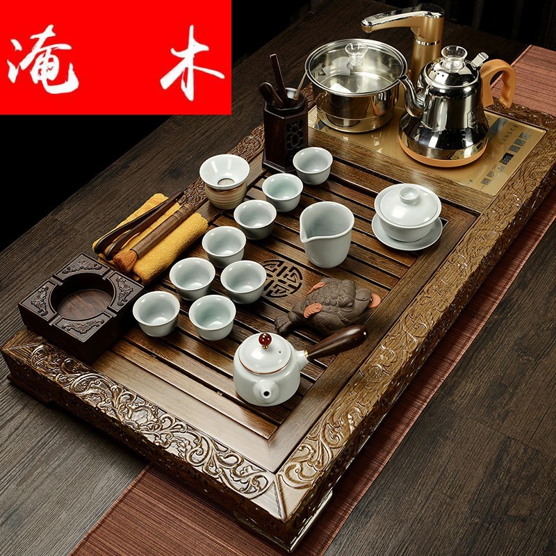 Flooded wenge wood tea tray was solid wood one Chinese style household violet arenaceous kung fu tea tea tea service of a complete set of suits for