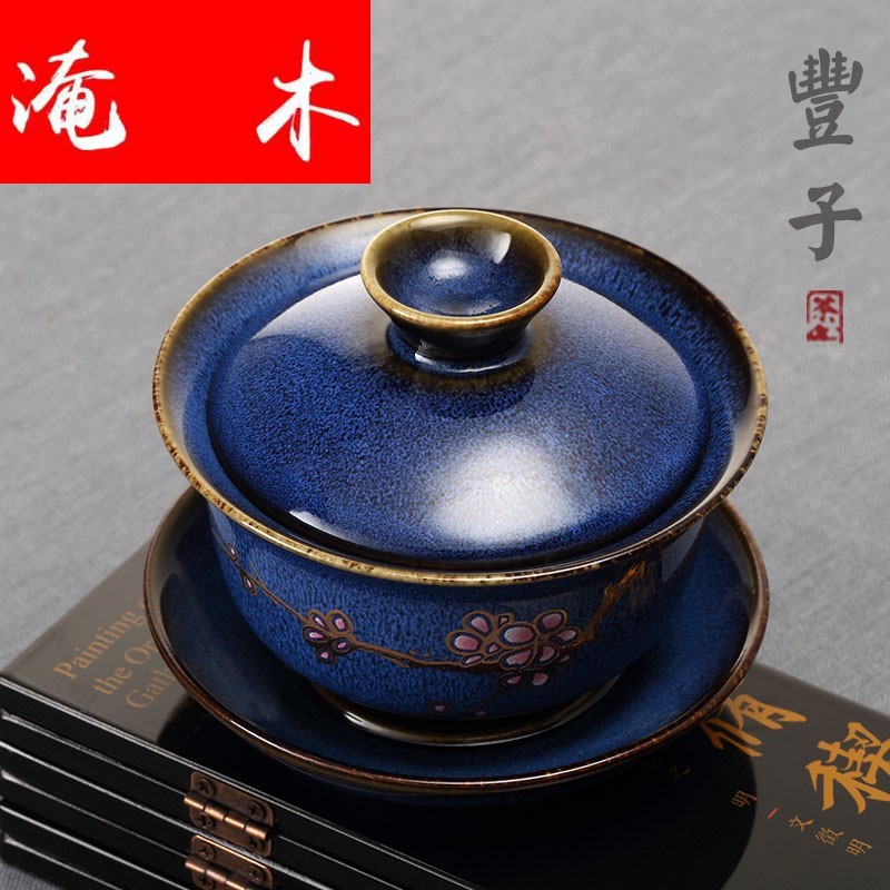 Flooded three ancient wood FengZi ceramic cups porcelain tureen lid cup kunfu tea cover cup tea kungfu tea set