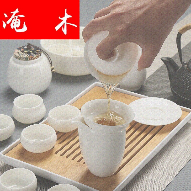 Submerged wood ma did not suit household high tea art contracted white jade teapot, tea sets porcelain side put the lid bowl of tea cups