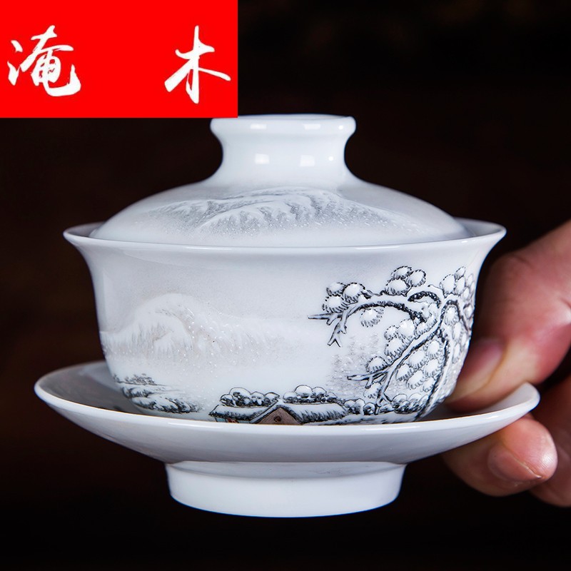 Submerged wood jingdezhen tureen hand - made ceramic tea set manually pastel snow three tubas catch bowl bowl of kung fu