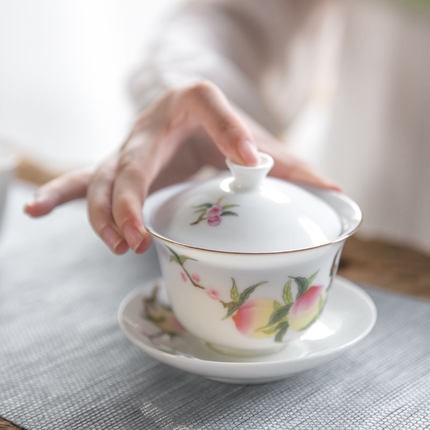 Flooded pure hand - made wooden jingdezhen sweet white porcelain ceramic tureen tureen pastel three cups to use kung fu tea set