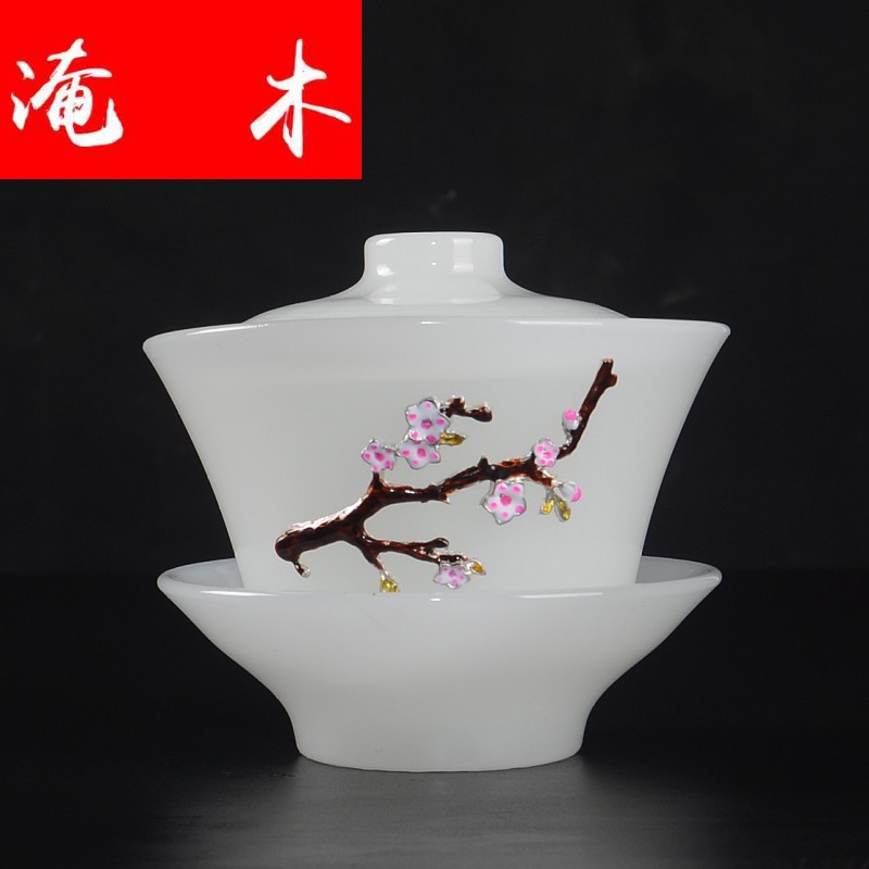 Submerged wood tureen jade porcelain large transparent three new one move with dragon kung fu tea bowl cups