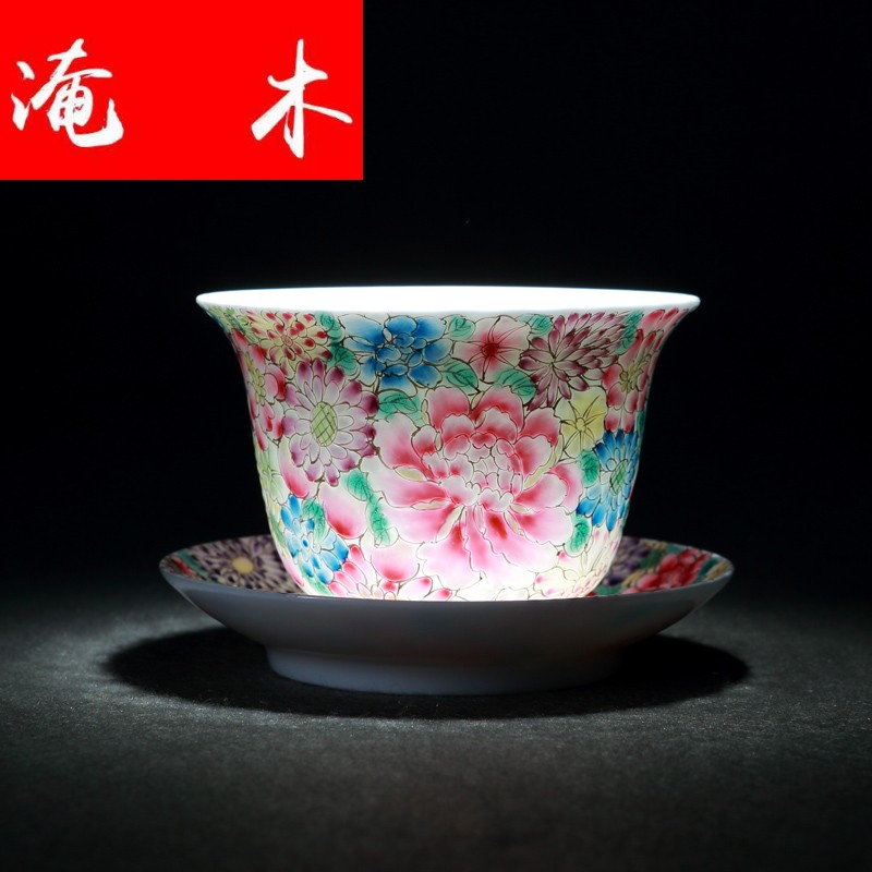 Submerged wood jingdezhen hand - made colored enamel tureen ceramic cups than spend large kongfu tea bowl three to bowl of tea