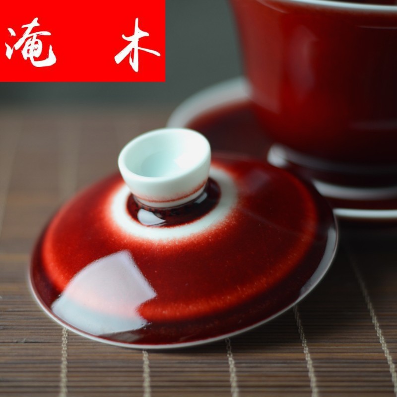 Submerged wood jingdezhen ceramic tea set ruby red glaze only three tureen all manual kung fu tea set hand tureen tea master