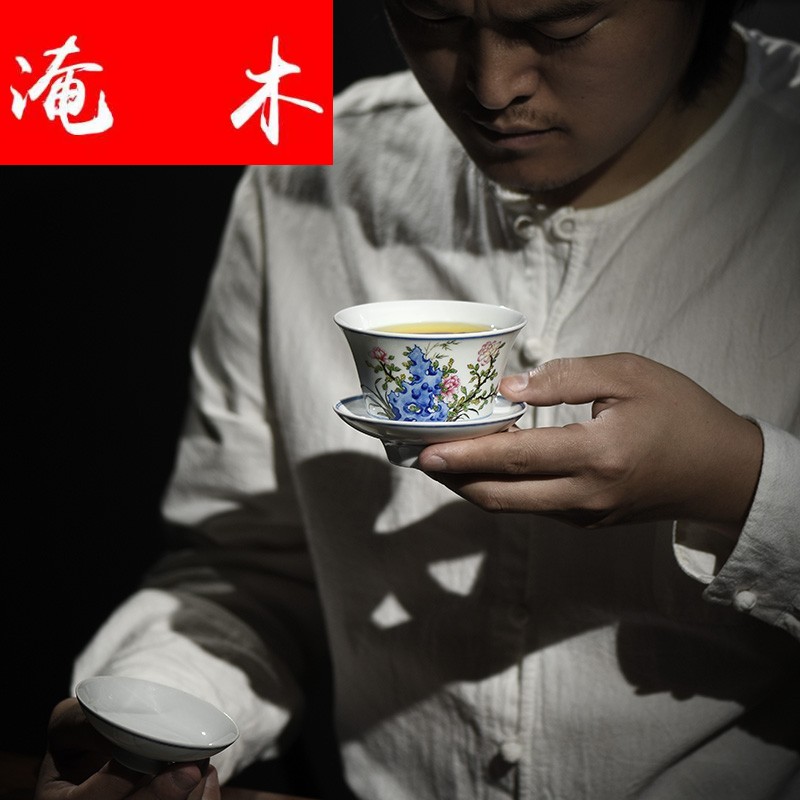 Submerged wood hand - made porcelain enamel color bucket only three tureen ancient ceramic terms restoring ancient ways jingdezhen kung fu tea cups