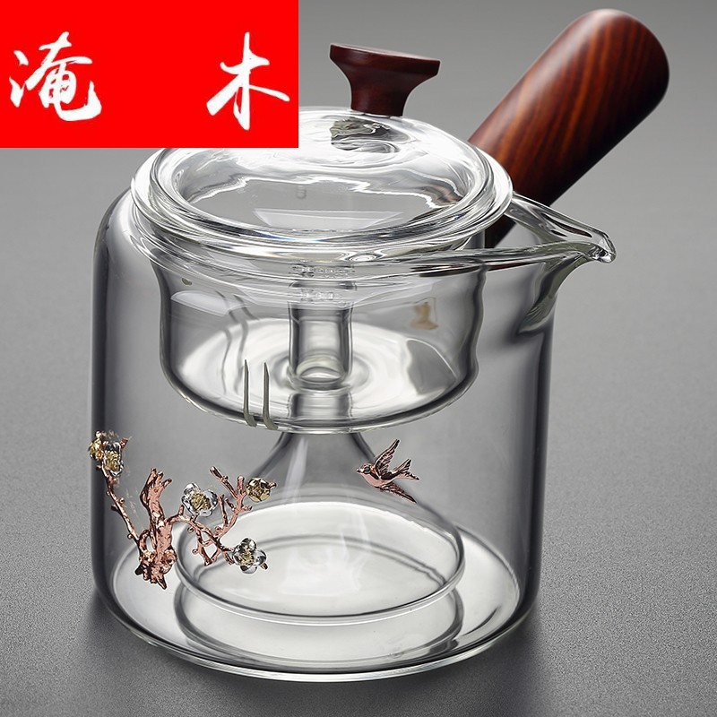 Flooded wooden side steaming glass teapot thickening explosion - proof, high temperature resistant filter transparent wood electric TaoLu household the glass pot