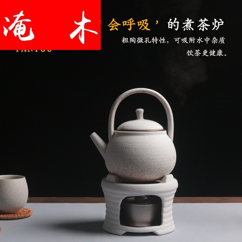 Flooded wooden Japanese coarse pottery boiling tea stove ceramic alcohol furnace flame kettle black pottery tea base of heating insulation