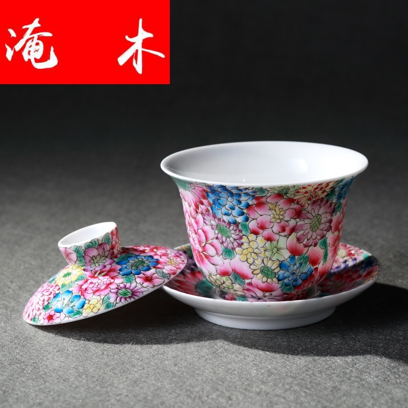 Submerged wood jingdezhen hand - made colored enamel tureen ceramic cups than spend large kongfu tea bowl three to bowl of tea