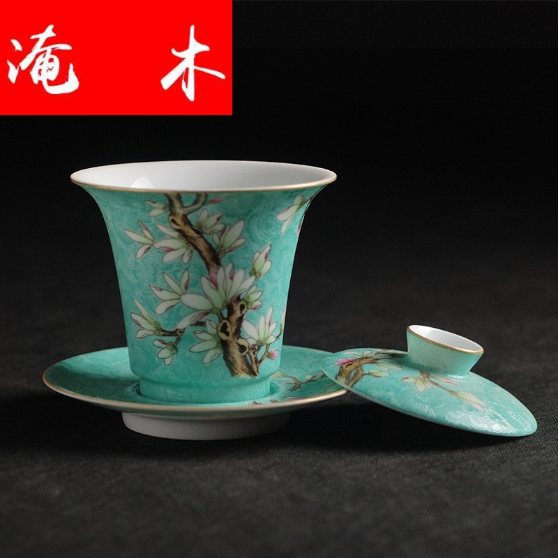 Submerged wood jingdezhen ceramic tea set manually pick flowers pastel demand paint hand - made tureen archaize three bowl of the work