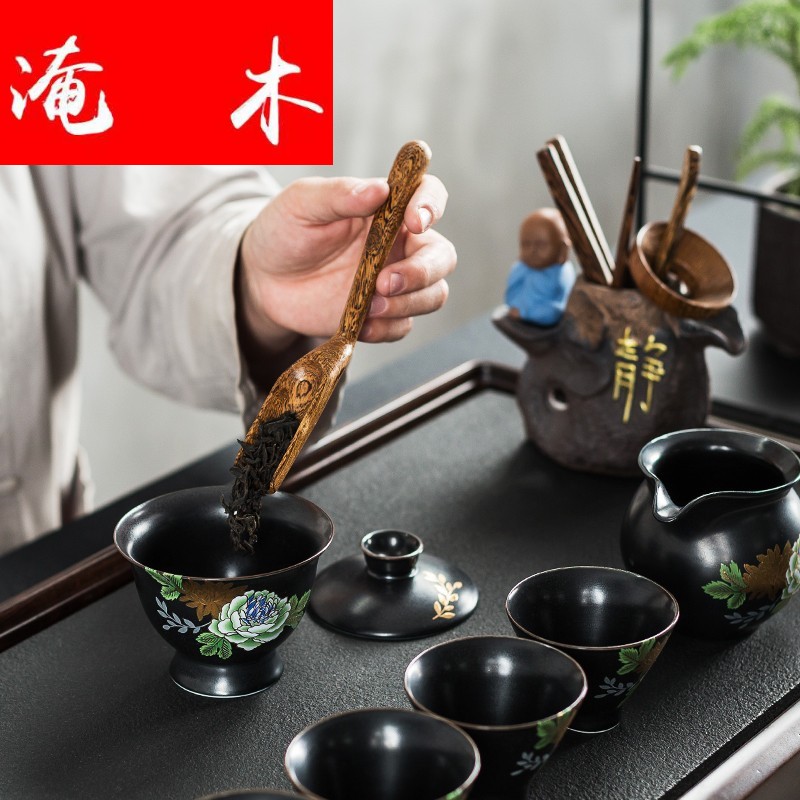 The Six gentleman ebony wenge wood, ceramic tea kungfu tea accessories home furnishing articles suit the whole ground