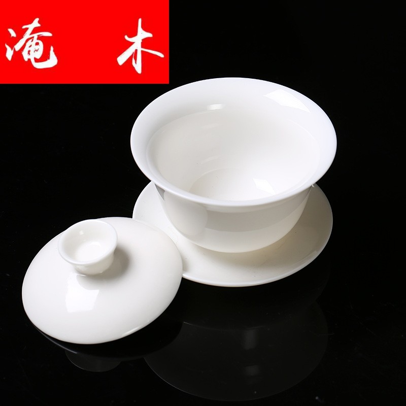 Submerged wood Chinese dehua white porcelain suet jade craft ceramic tureen three bowl of thin foetus China cups white tureen