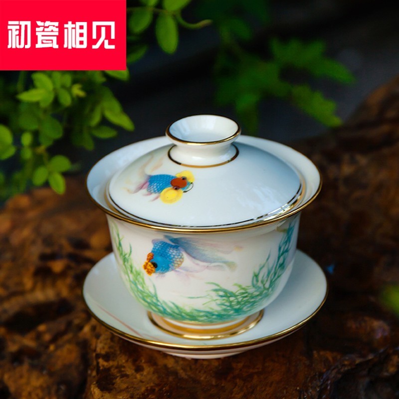 Submerged wood made tea tureen bowl jingdezhen hand - made pastel large only three bowl of ceramic cup