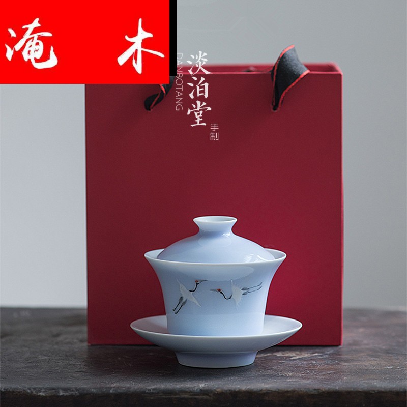 Submerged wood chu pure hand - made famille rose porcelain, jingdezhen porcelain, color glaze tureen the crane manual kung fu tea four color model