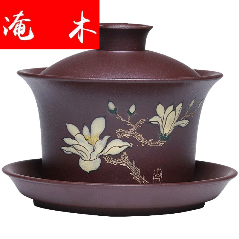 Submerged wood pure manual purple large three tureen famous Wu Jianli kung fu tea cup bowl