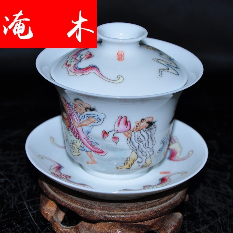 Submerged wood jingdezhen hand - made famille rose porcelain tea tureen only three cup Jin Hongxia hand bowl