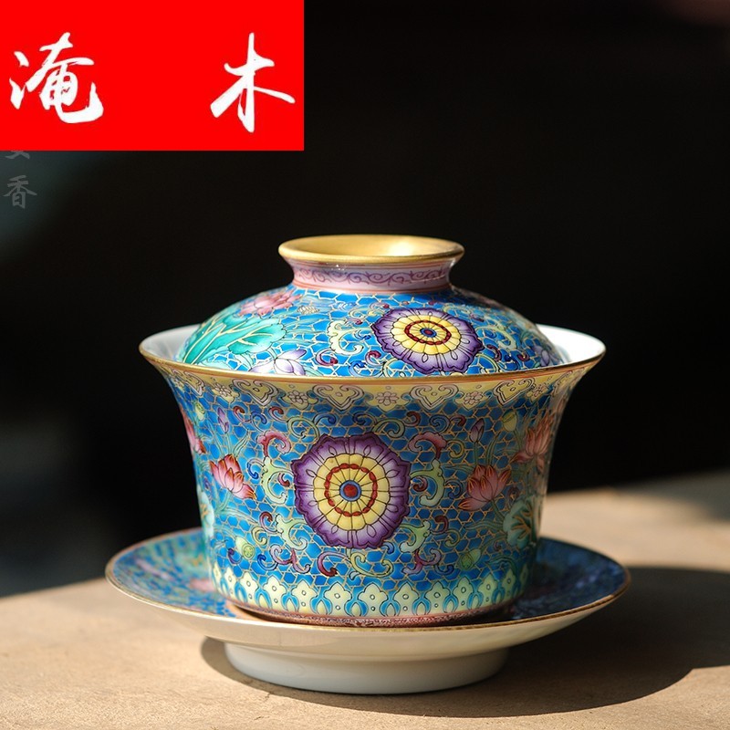 Submerged wood see colour enamel handpainted lotus treasure phase flower tureen jingdezhen all checking ceramic porcelain fine powder enamel