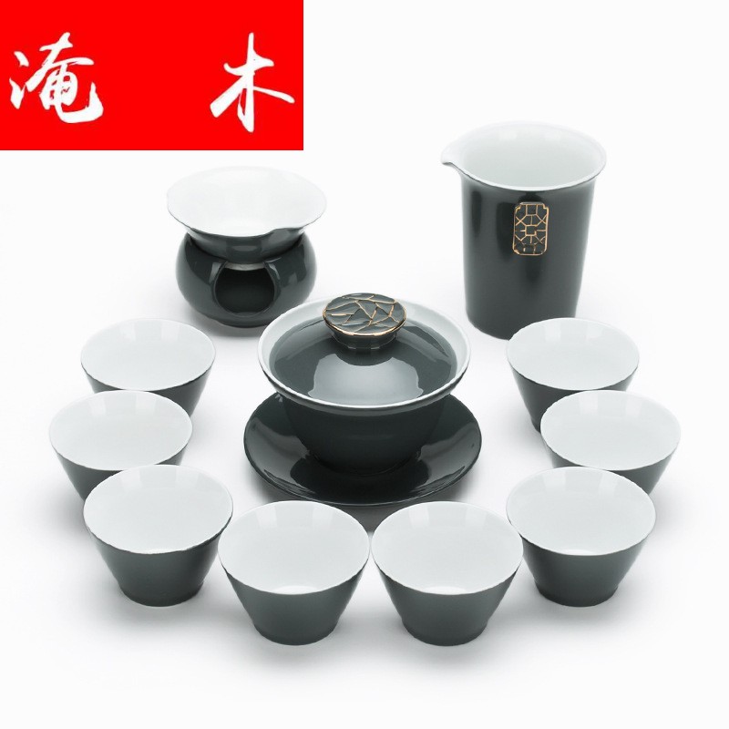 Flooded wooden Japanese contracted ceramic tureen tea color glaze tureen kung fu tea set gift set logo