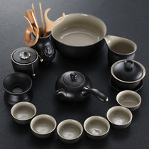 Niu Ren household simple modern living room office set Black pottery teapot Teacup Japanese Kung fu ceramic tea set