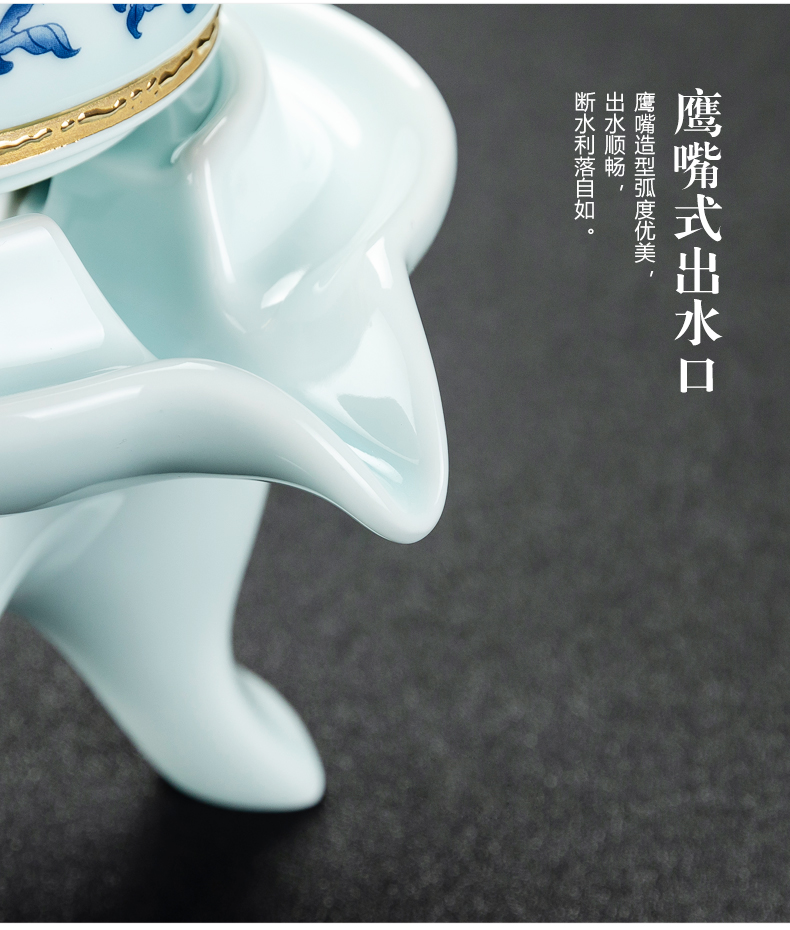 NiuRen blue and white porcelain tea set suit household whole semi - automatic creative stone mill lazy kung fu tea tea cups