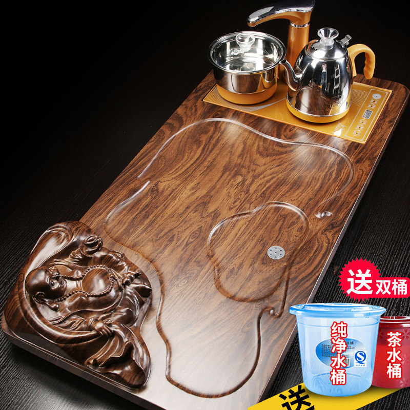 Cow Jen Whole Qigfu Tea Furniture Domestic Solid Wood Tea Tray Light Lavish Full Automatic Induction Cookware Integrated Tea Table Tea Sea Suit