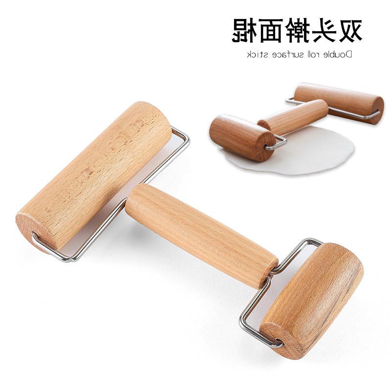 Factory Off-the-shelf Double-headed Wooden Flour Noodle Stick Handheld Solid Wooden Flour Stick Baking Utensils Rolling Rolling Rolling Rolling Stick