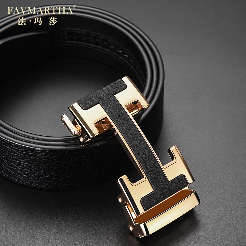 New high-end male head pure bull leather automatic button belt and leisure leather business belt tidal belt