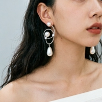 Twisted irregular geometric pearl earrings, exaggerated niche design, high-end fashionable temperament, internet celebrity long version earrings