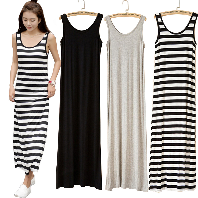 Summer Women's Plus-Size Sleeveless Long Dress, Extra-Long Loose Modal Tank Dress