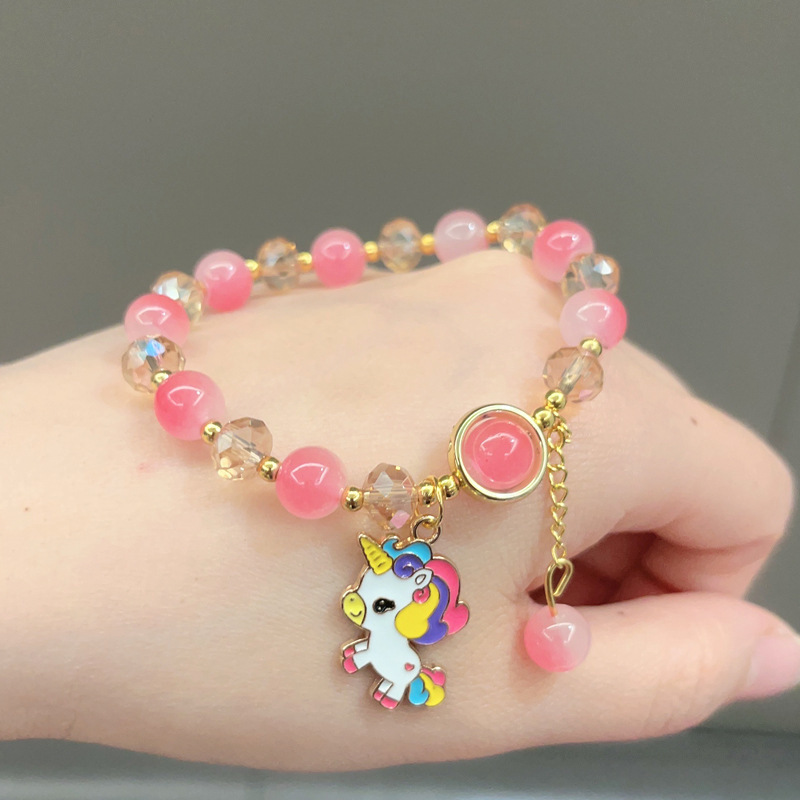 Unicorn Bracelet for Students, Little Girls' Bracelet, Ice-Clear Crystal Glass Pony Bracelet, Gift for Girls, Classmates, and Best Friends