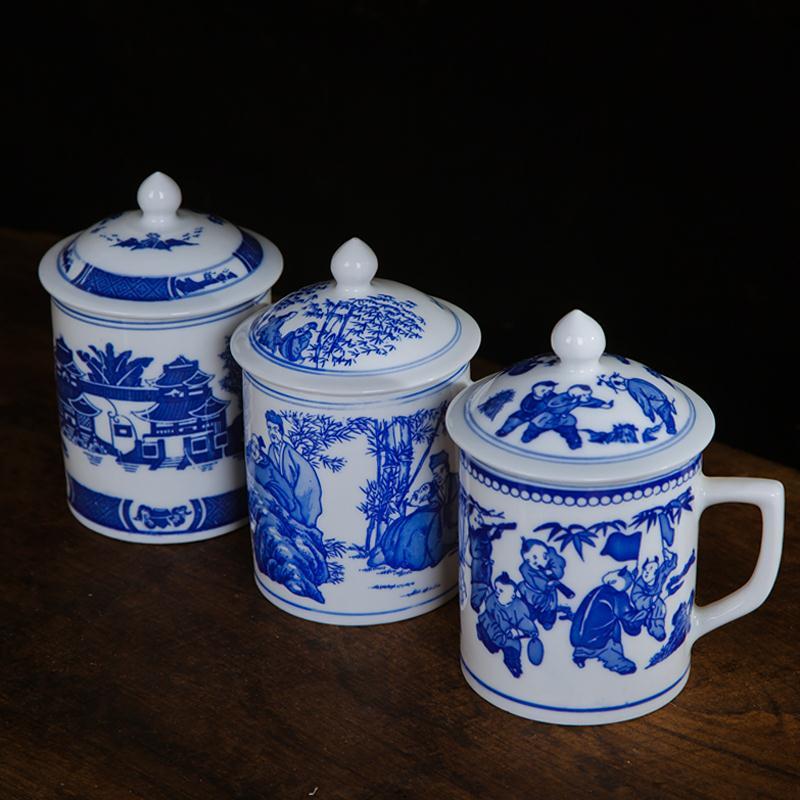 Glass cup office cup of jingdezhen porcelain ceramic cup old historicism huai blue and white porcelain cup