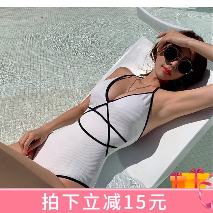 2020 new swimwear women sense deep V hanging neck even body swimsuit Soak Hot Spring Holiday Fashion Ins Wind Bikini