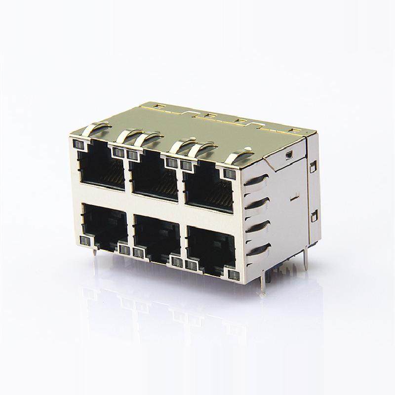 千兆RJ45带灯变压器插座,双层2x3-RJ45连接器,HULYN品牌