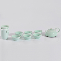 GuWu kiln fire jade green ceramics high-end kung fu tea set spring pot set a pot of six cups a fair way a tea leak gift