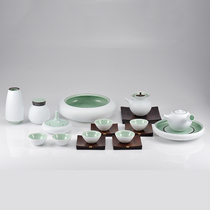 Guwu kiln fire jade green ceramic kung fu tea set office home tea complete set gift box packaging 17 pieces