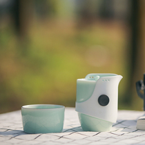 Guwu kiln fire jade green ceramic travel tea set portable home simple tea separated brewing cup creative cup