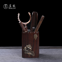 Mingzhi ebony tea ceremony six gentlemen set Copper tea needle tea spoon Solid wood Kung Fu tea set Tea ornaments