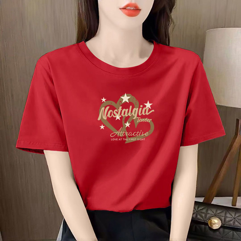 Counter Short-Sleeved T-Shirt Women's Red Round Neck White Half-Sleeved Women's T-Shirt Western Style Group Uniform Event Top T-Shirt Counter Short-Sleeved T-Shirt Women's Red Round Neck White Half-Sleeved Women's T-Shirt Western Style Group Uniform Event Top T-Shirt