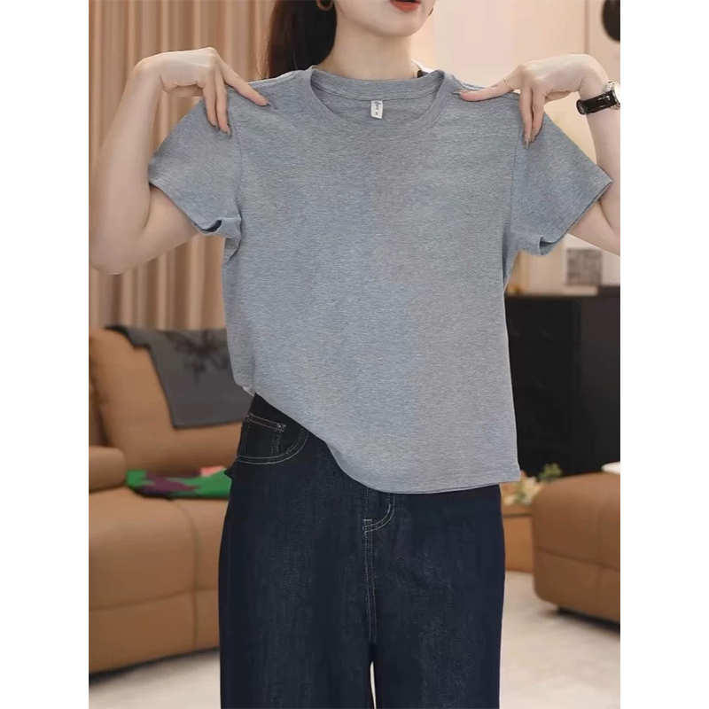 Floral Gray Short-Sleeve Women's Slim-Fit Versatile Top Stylish Cotton T-Shirt That Hides the Belly Trendy Fashion T-Shirt