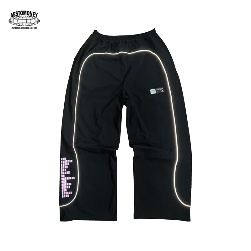 Aestomoney “Love&Pop” American Retro Reflective Strip Men's and Women's Y2K Loose Casual Sports Pants