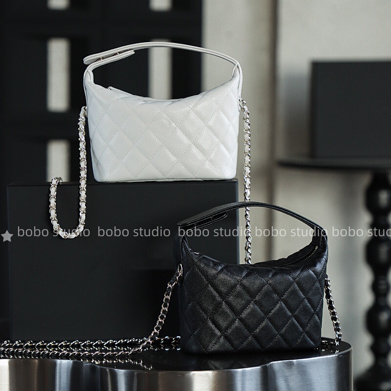 Bobo25Chobo26P Portable Lunch Box Bag Lp Heart Buckle Box Bag 25B Star Chain Lychee Leather Quilted Pattern