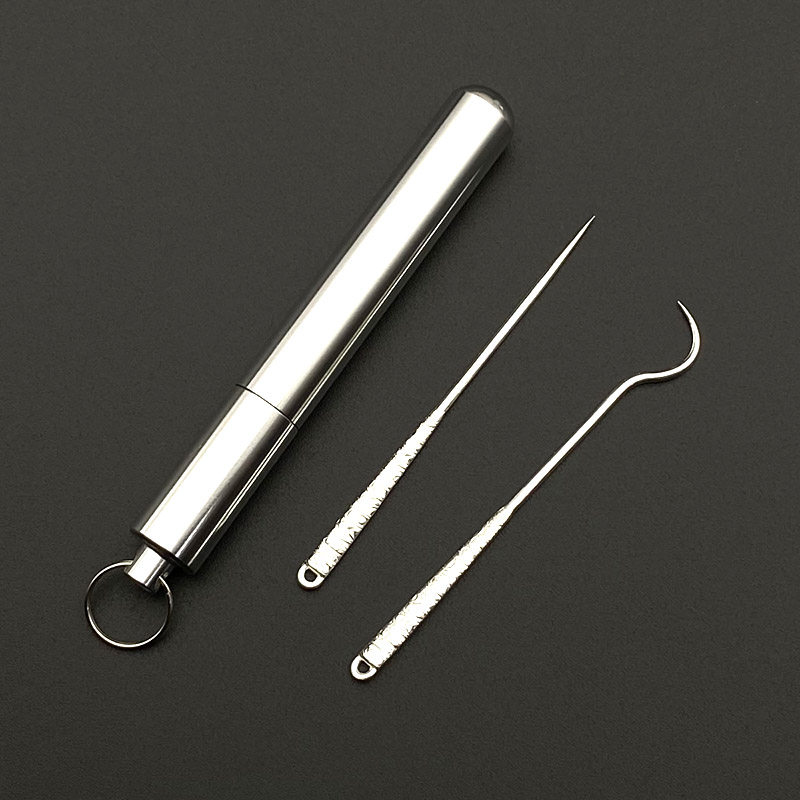 Advanced Pure Silver Toothpicks Portable Toothpicks Hook Ultrafine Tips Precious Metal Teeth Cleaners with Toothpick Cylinder Mini