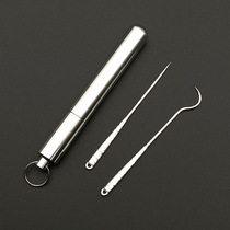 Sterling silver toothpick Portable Hook ultra-fine tip precious metal tooth cleaning tool mini portable toothpick tube